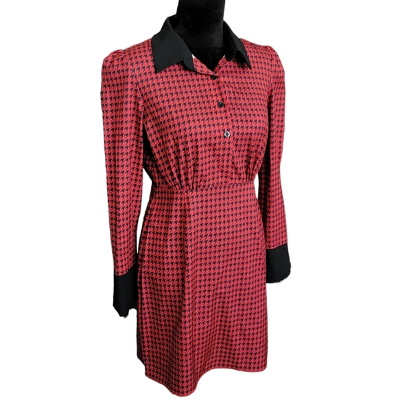 Shein Red & Black Houndstooth Printed Dress Size Small - Picture 3 of 6